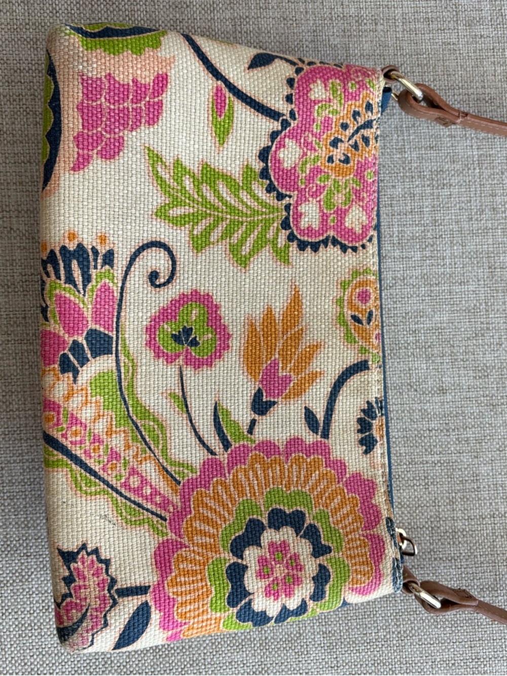 Spartina 449 Floral Crossbody Bag Canvas Leather Trim Tassel Coastal - Picture 10 of 14